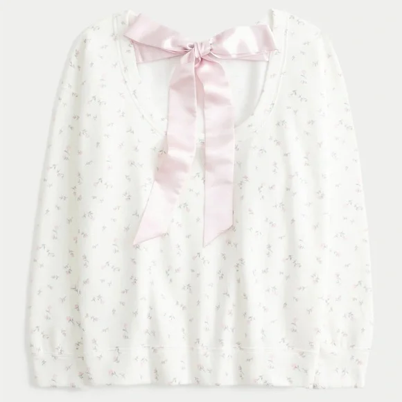 Hollister Oversized Back Bow floral Sweatshirt coquette cottage core M - Picture 2 of 6